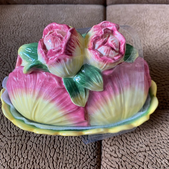 Corner Ruby Botanical Collection Roses Flower Multicolor Butter Dish Ceramic NEW - Picture 5 of 11